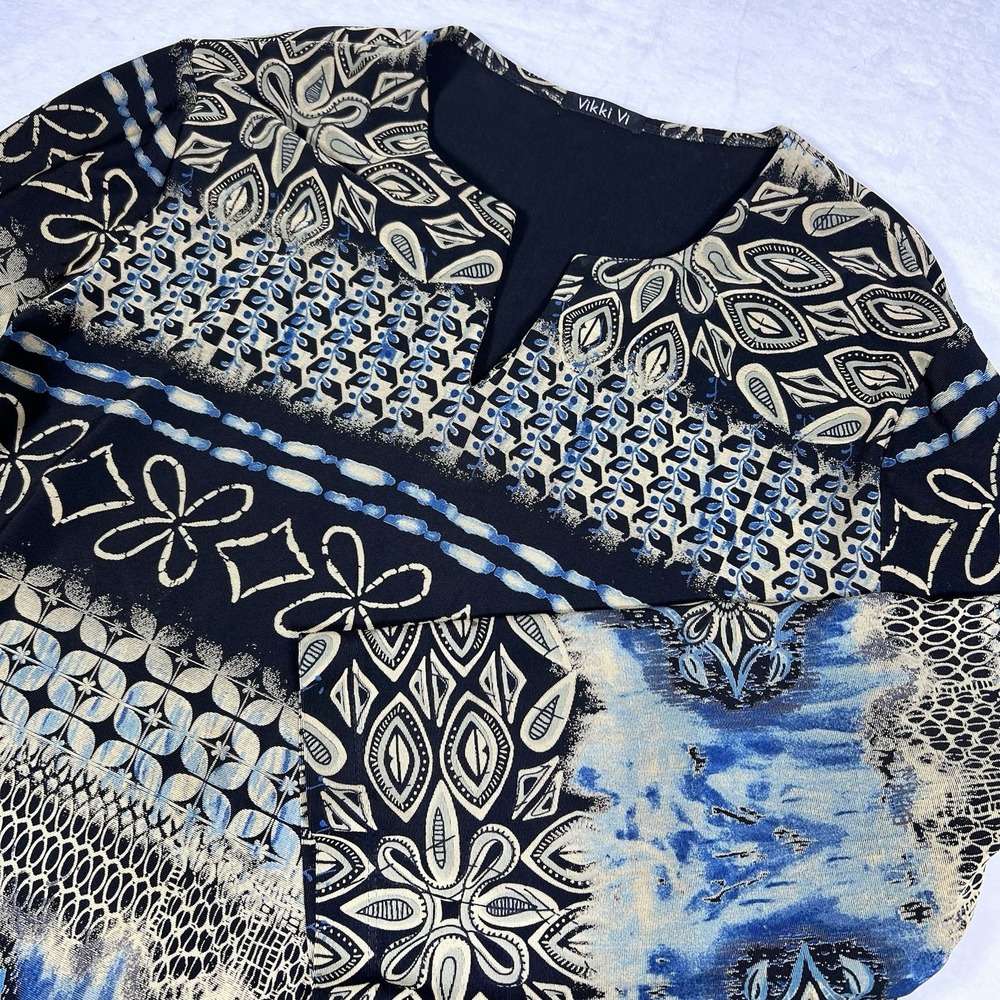 Vikki Vi Women Top Tunic 2XL Slinky Travel Knit Acetate USA Boho Art To Wear